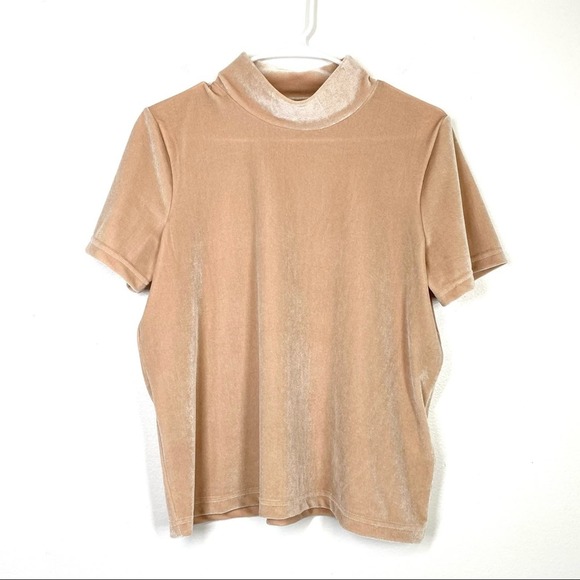 MADEWELL Velvet Mock Neck Tee Beige Cream Blogger Favorite Medium Boho Preppy - Picture 1 of 7